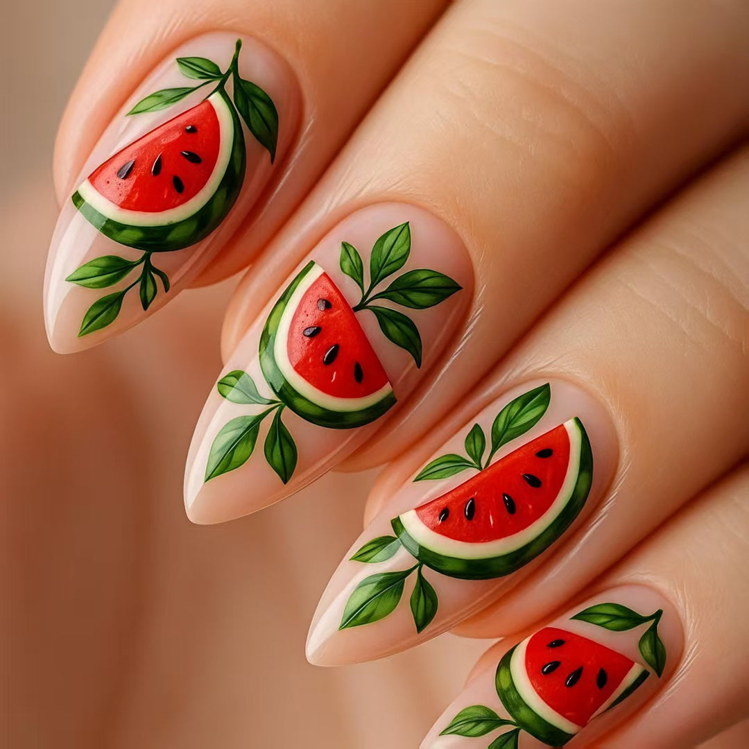 Artificial nails with cheerful melon design Bowlift