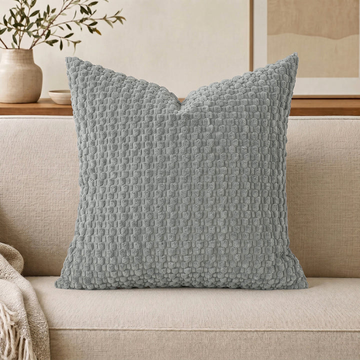 Textured chenille throw pillow with raised bobble weave Bowlift