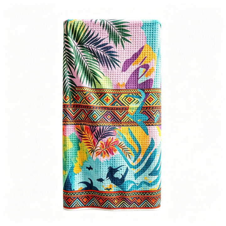 Multifunctional beach blanket with appealing tropical pattern Bowlift