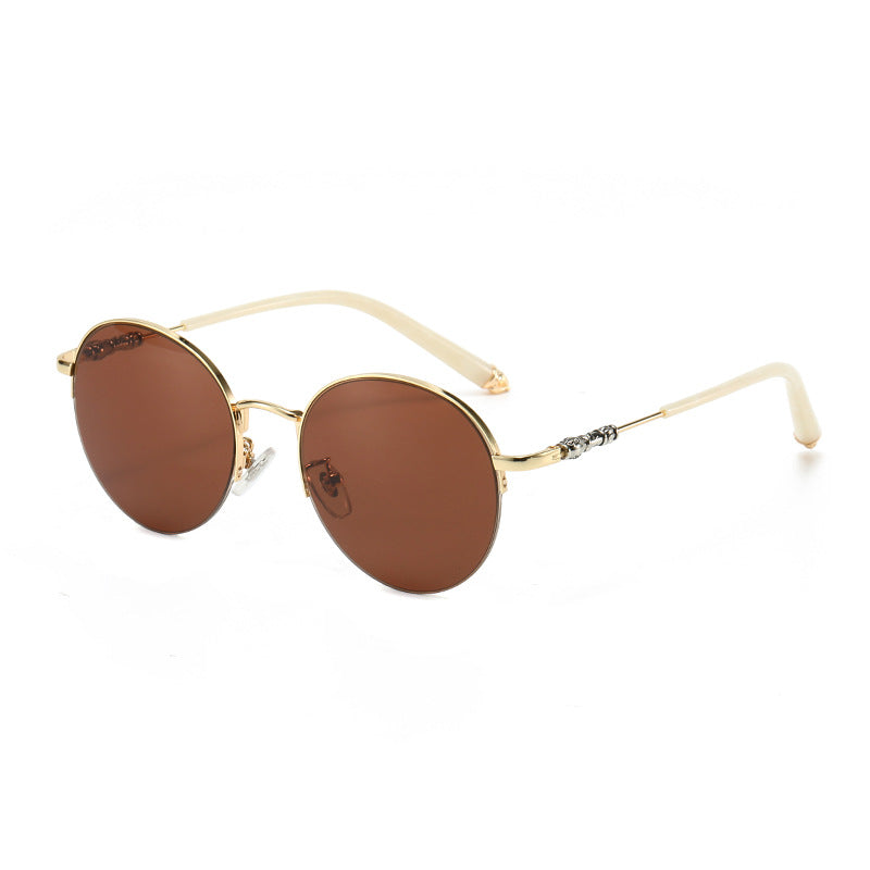 Women's round sunglasses with elegant metal frame and comfortable nose pads Bowlift
