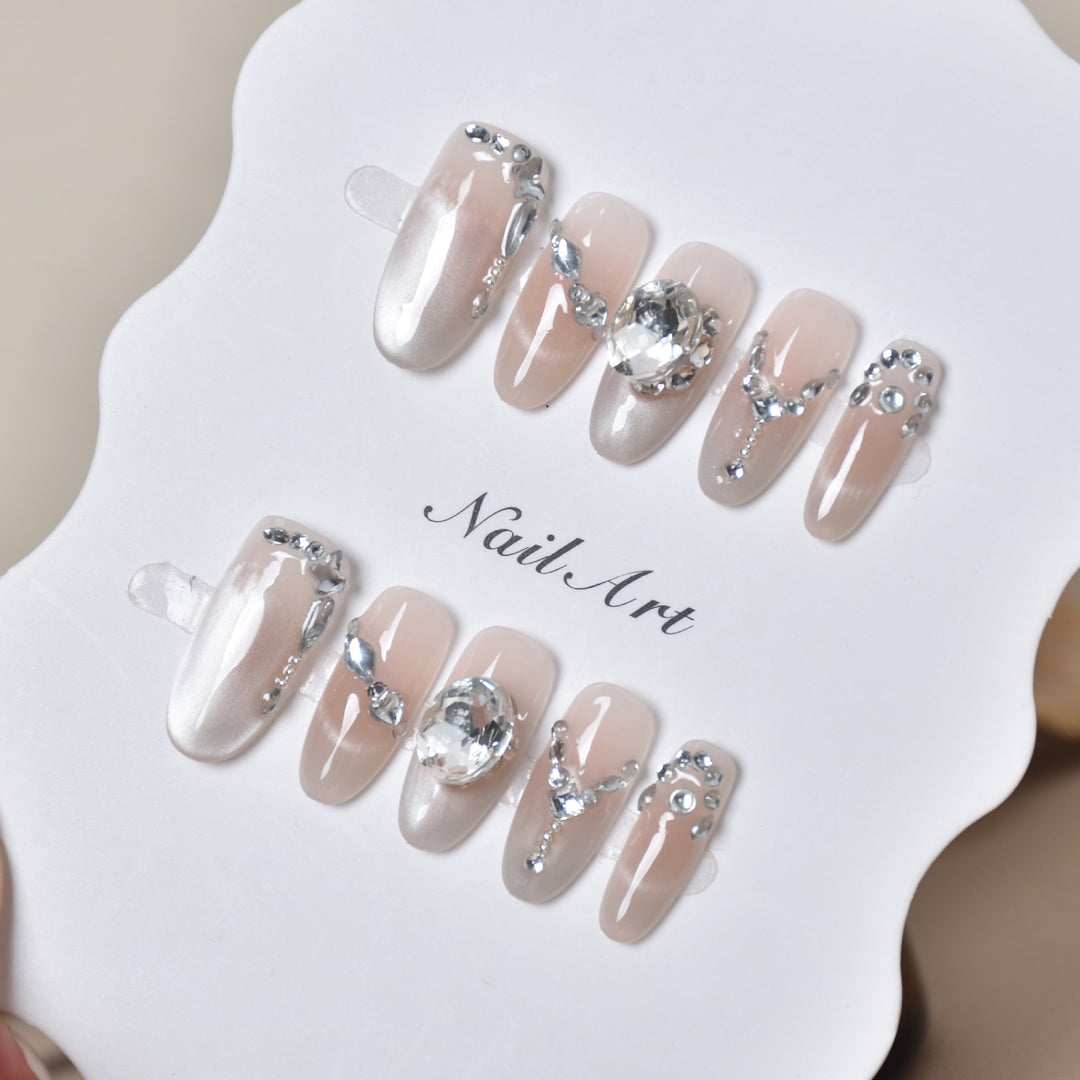Elegant Crystal-Embellished Press-On Nail Extensions Bowlift