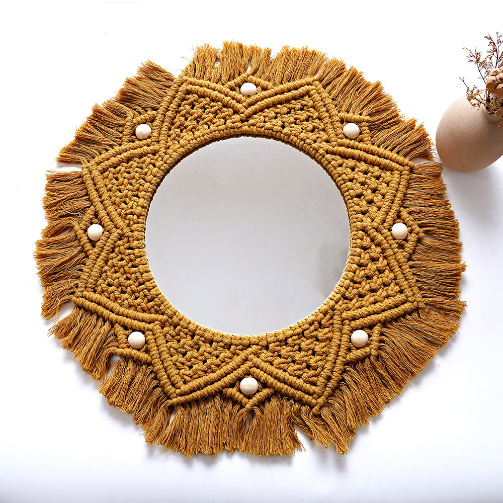 Bohemian Macrame Wall Mirror with Decorative Fringe Bowlift