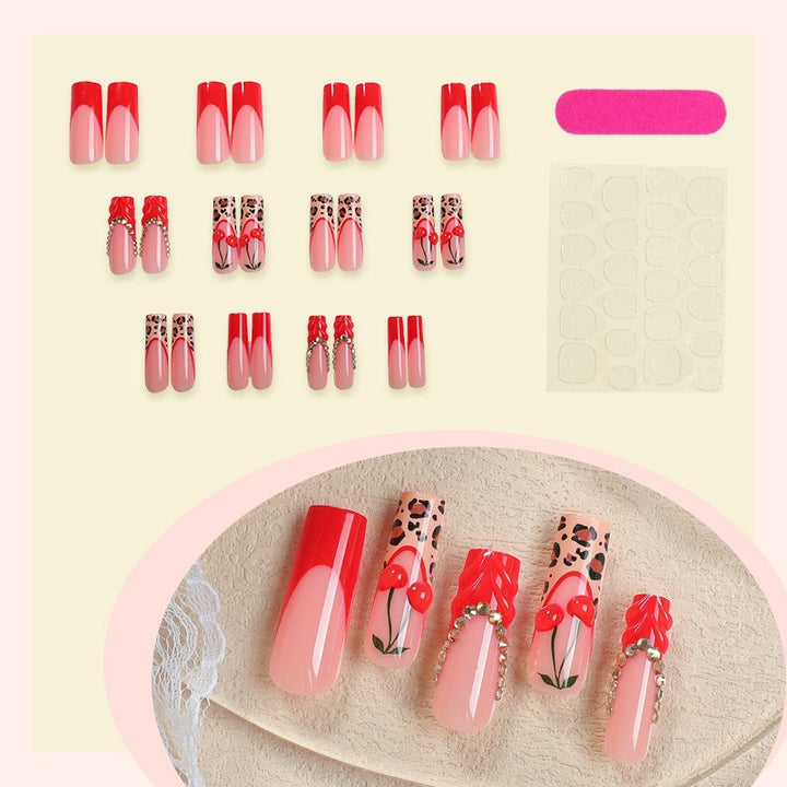 Artistic Cherry and Leopard Design Nail Enhancements Bowlift