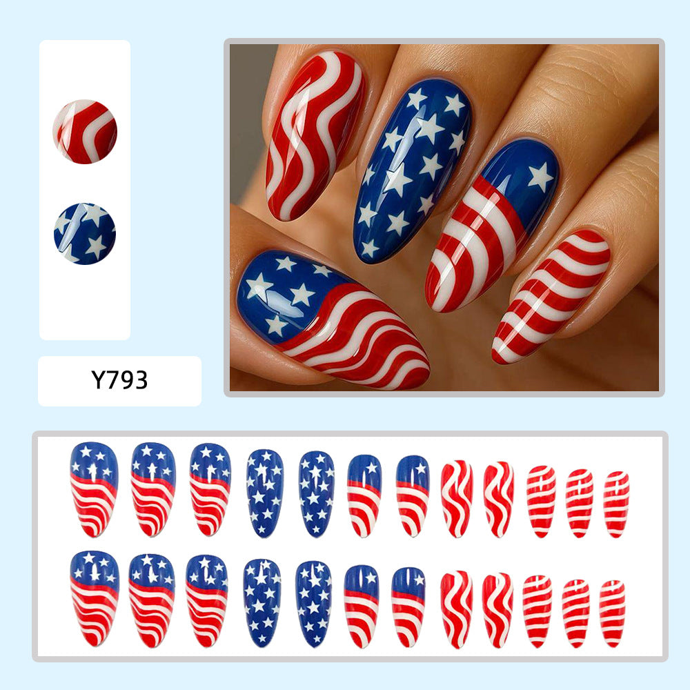 Artificial Nails in Patriotic Waves and Stars Design Bowlift