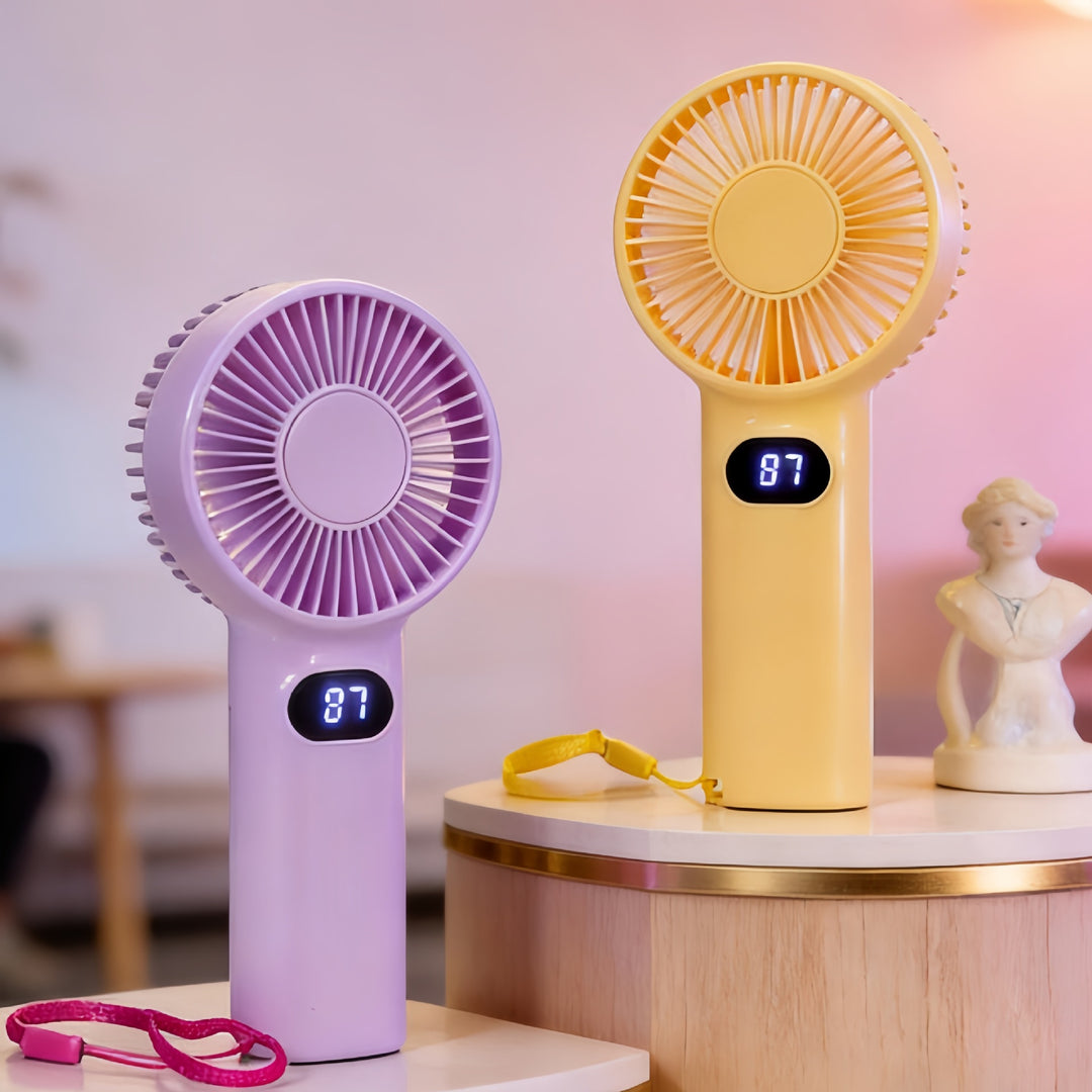 Women's Portable Mini Handheld Fan with LCD Display Bowlift