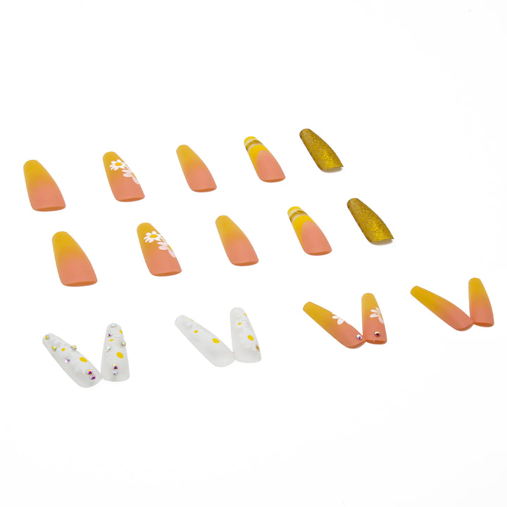 Artificial nail set with colorful sunflower designs and glittering accents Bowlift