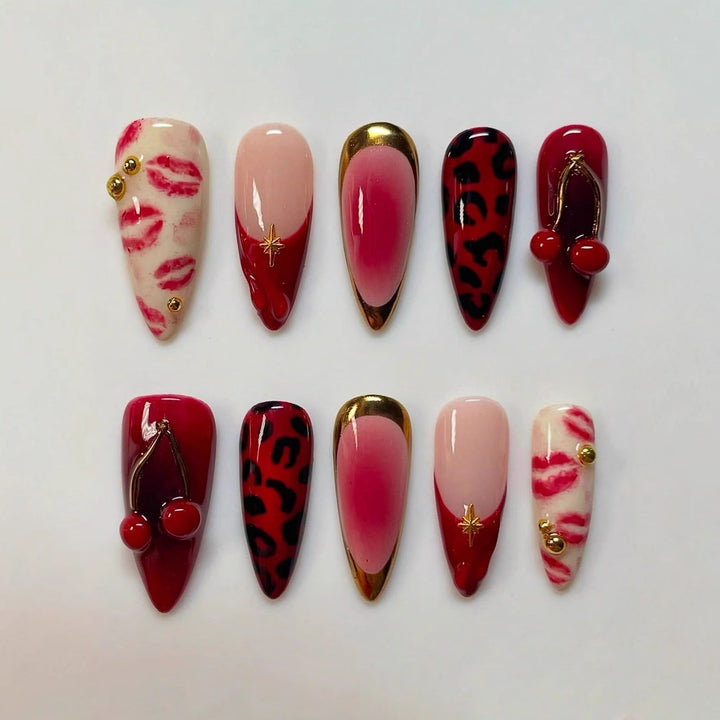 Artistic Kiss-Themed Press-On Nail Art Bowlift