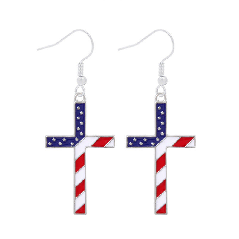 Women's star-shaped enamel earrings with USA flag motif and gold-plated fish Bowlift