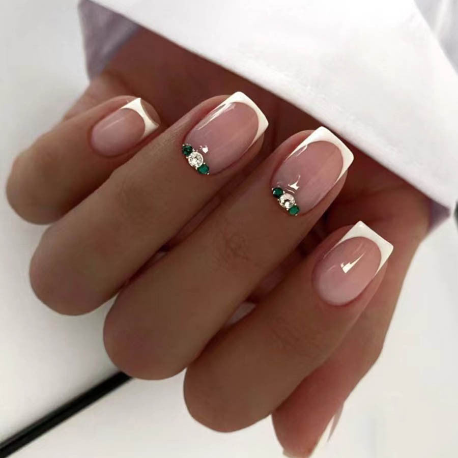 Art nail set with elegant French design and glittering accents Bowlift