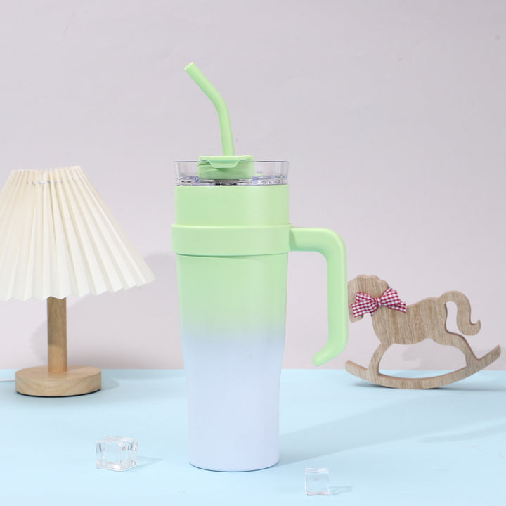 Women Insulated Mug with Plastic Handle and Integrated Straw Bowlift