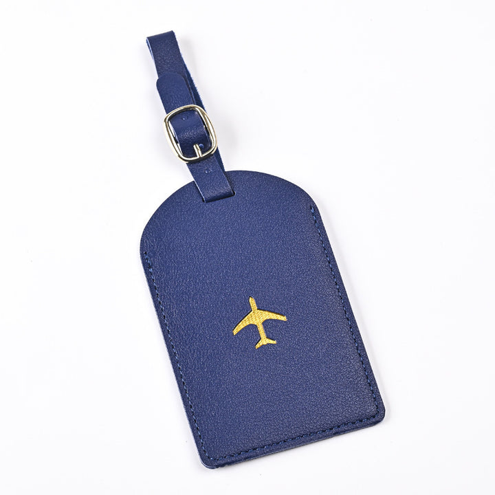 Premium Leather Luggage Tag with Adjustable Strap and Embroidered Airplane Icon Bowlift