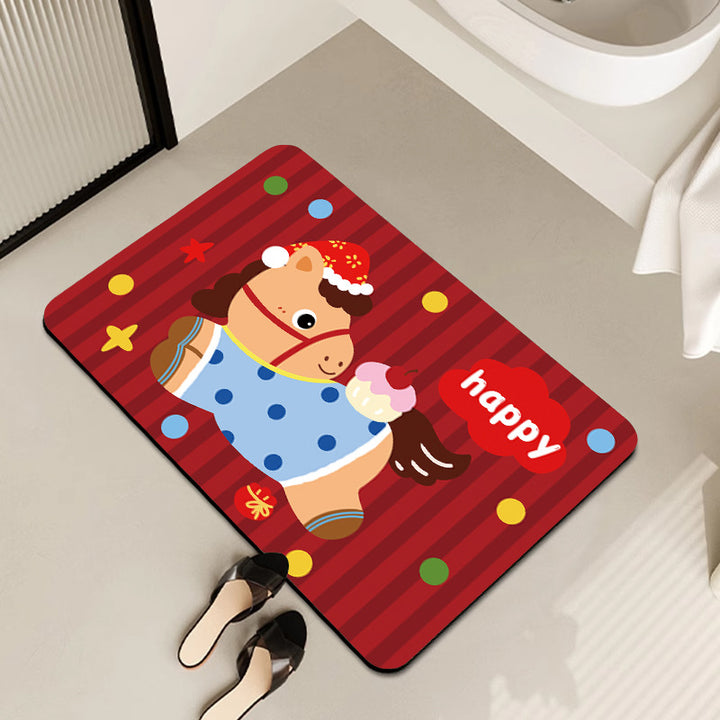 Playful Horse-Themed Memory Foam Bath Mat Bowlift