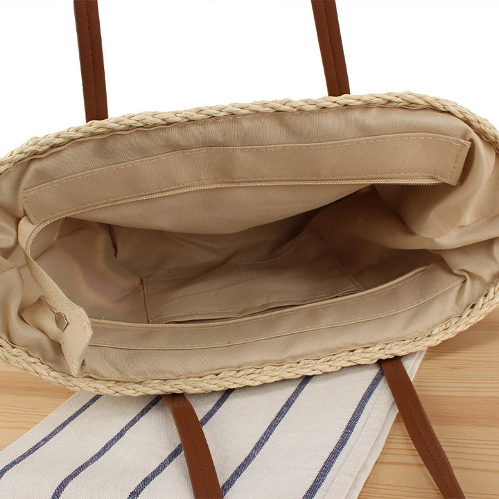 Fashionable straw bag with leather details Bowlift