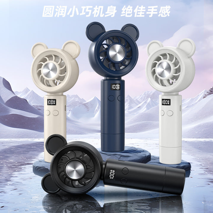 Unisex Portable Hand Fan in Cute Bear Design with Digital Display Bowlift