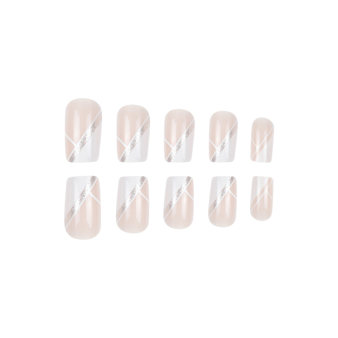 Elegant French Tip Press-On Nails with Sparkling Accents Bowlift