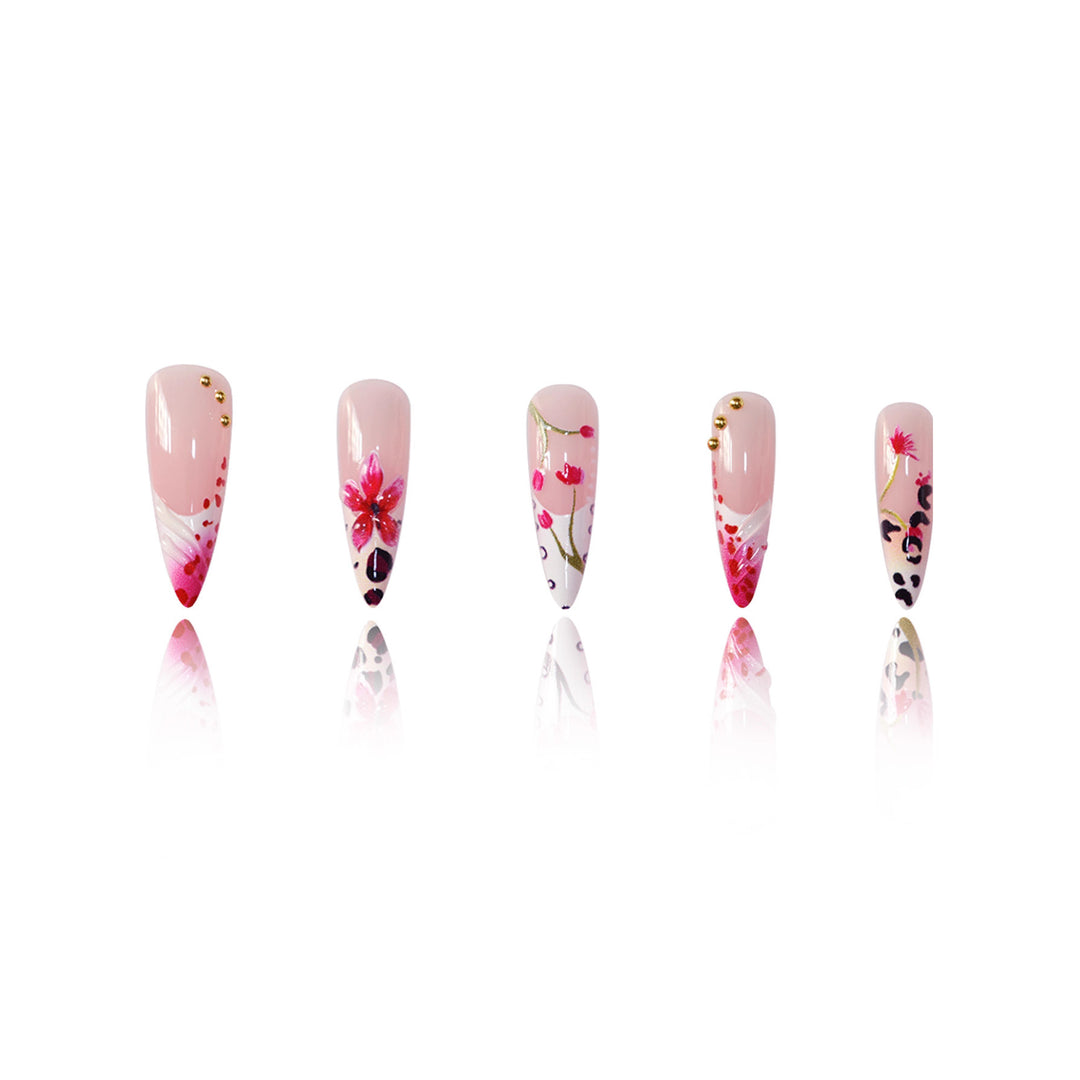 Floral Design Stiletto Press-On Nail Art Bowlift