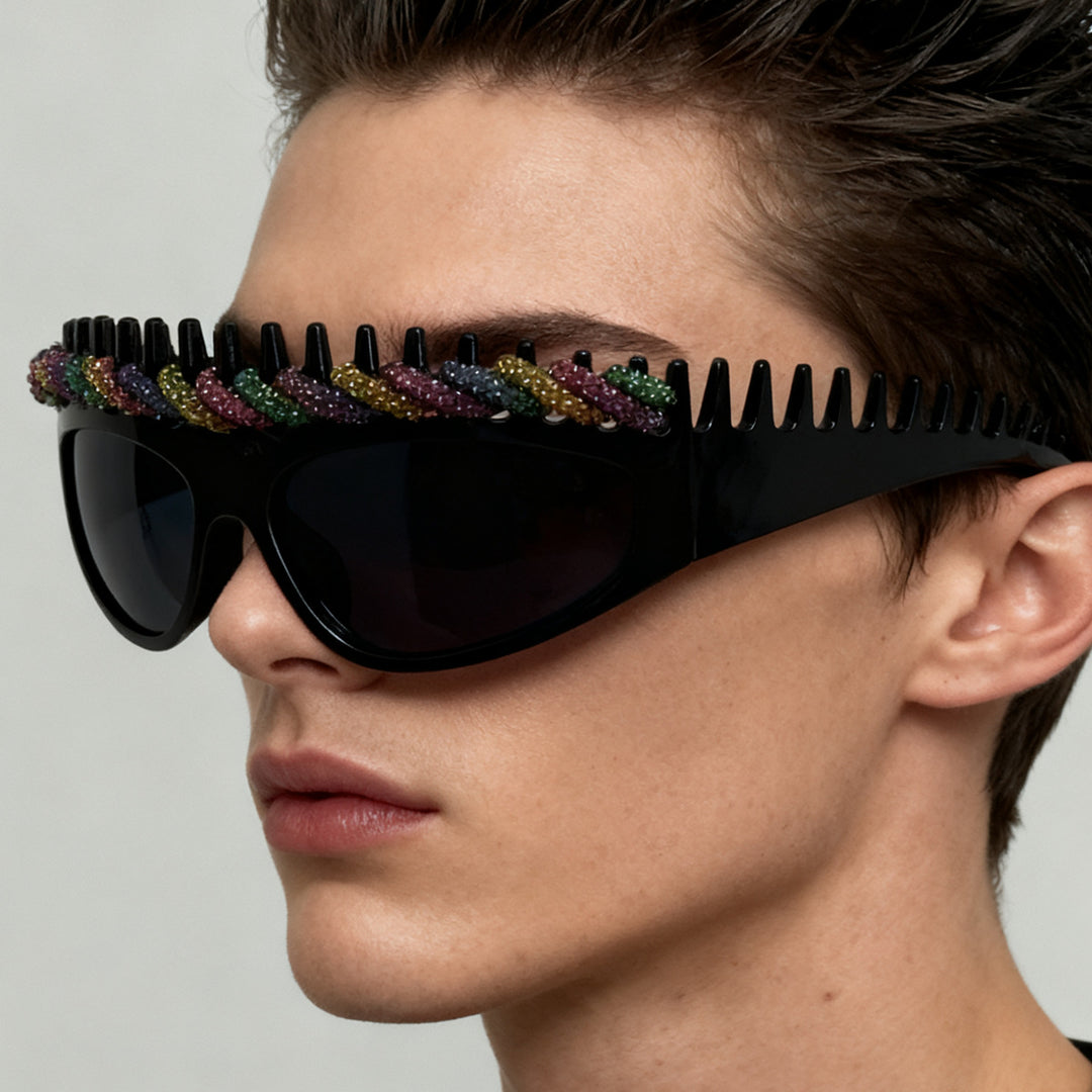 Ladies sporty sunglasses with intricate design and sparkling accents Bowlift