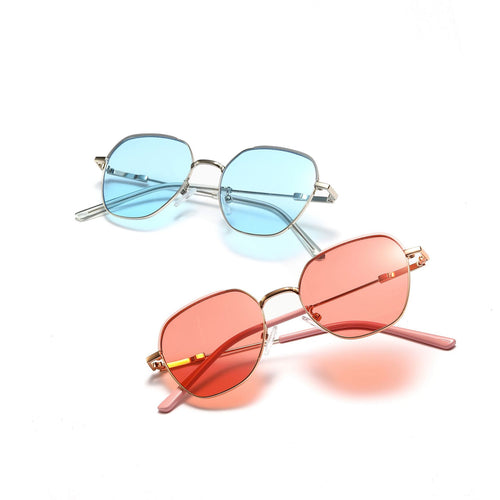 Women’s fashionable sunglasses with slim metal frame and blue lenses Bowlift