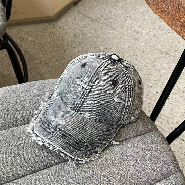 Women's Distressed Denim Fringe Baseball Cap Bowlift