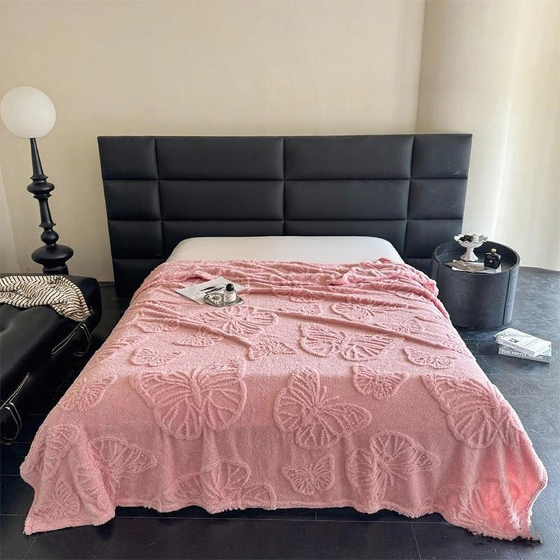 Women Plush Bedspread with Textured Design Bowlift
