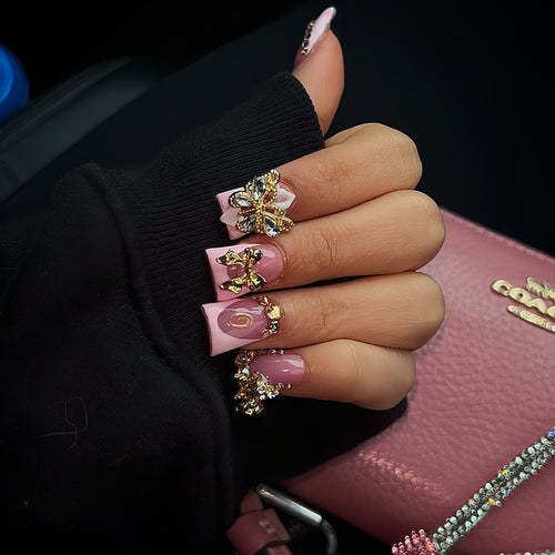 Artistic Nail Enhancements with Rhinestone Decorations Bowlift