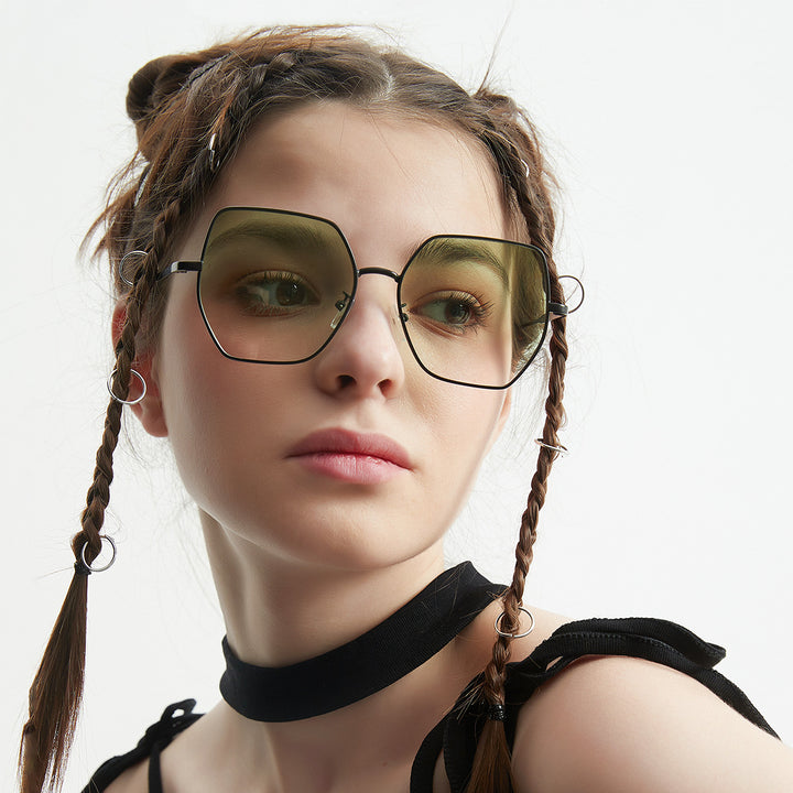 Women fashionable hexagonal sunglasses with UV protection Bowlift