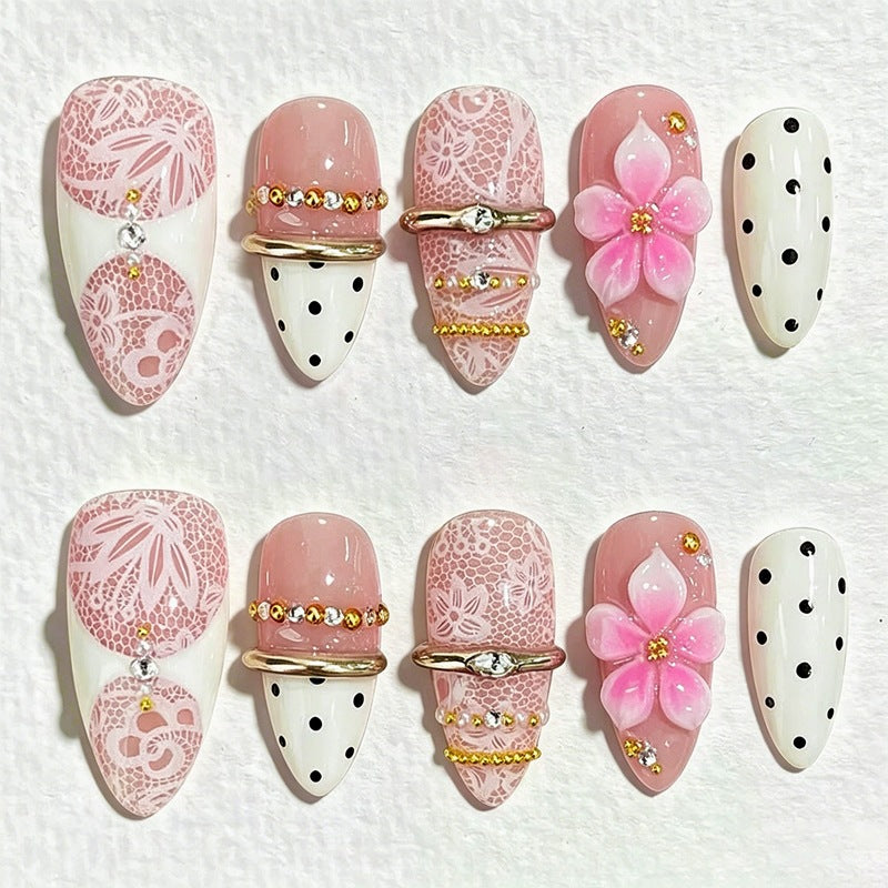 Creative acrylic nail set with elegant decorations Bowlift