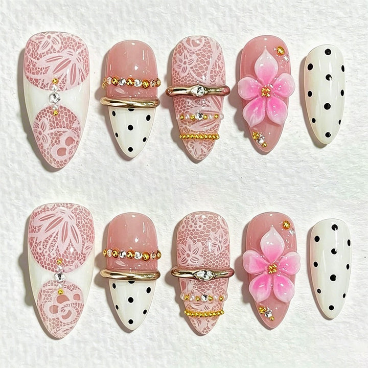 Creative acrylic nail set with elegant decorations Bowlift