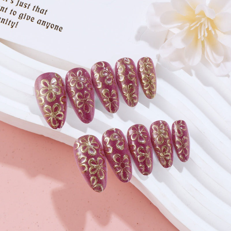 Glittering artificial nails with floral patterns Bowlift