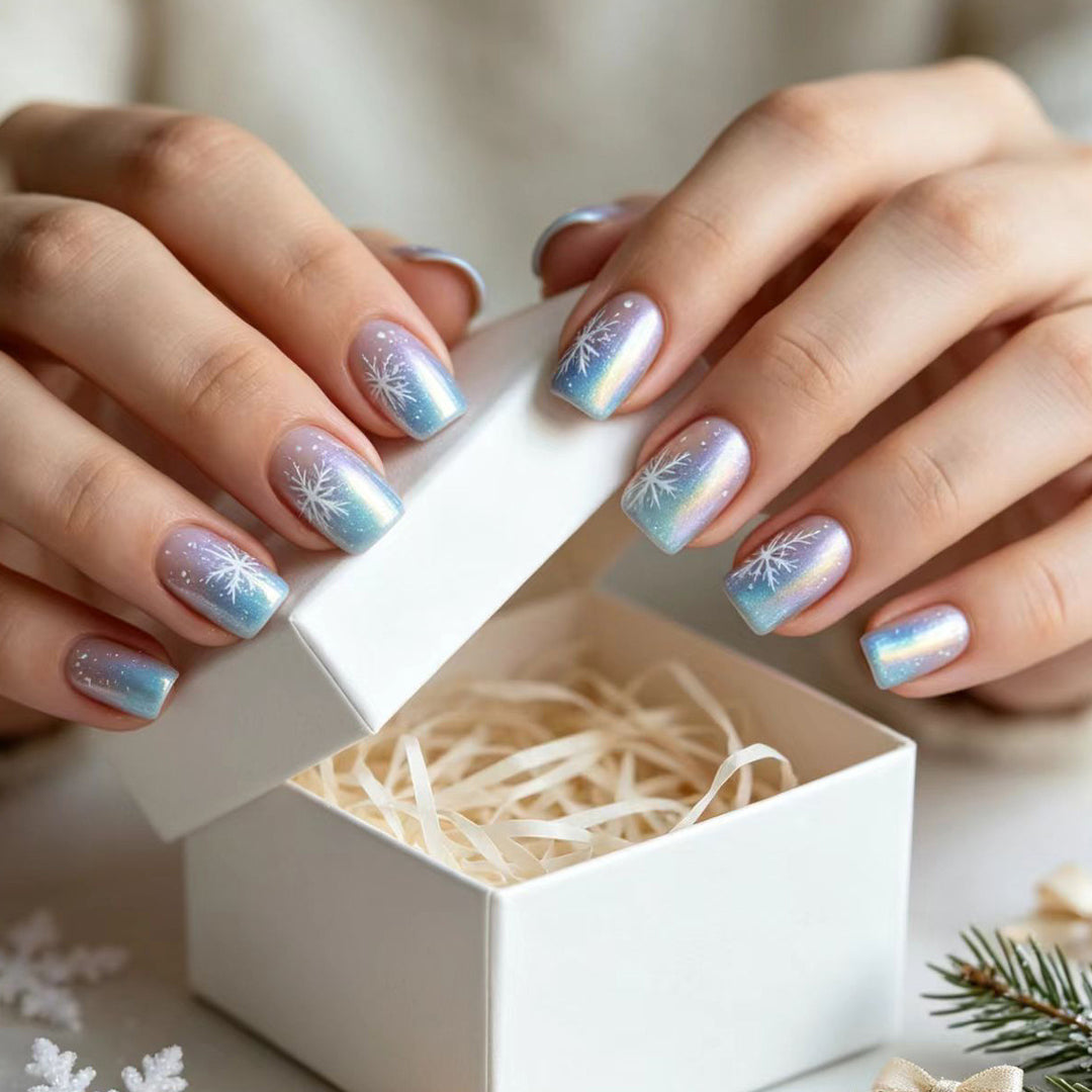 Wintry Artistic Nails with Shimmering Snowflake Design Bowlift