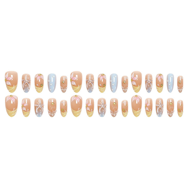 Artificial nail set with floral motifs and glitter accents Bowlift