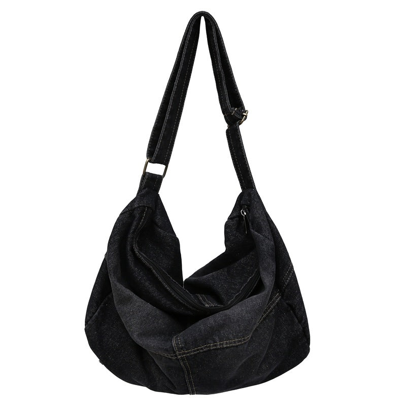 Denim Slouchy Hobo Shoulder Bag with Adjustable Strap Bowlift