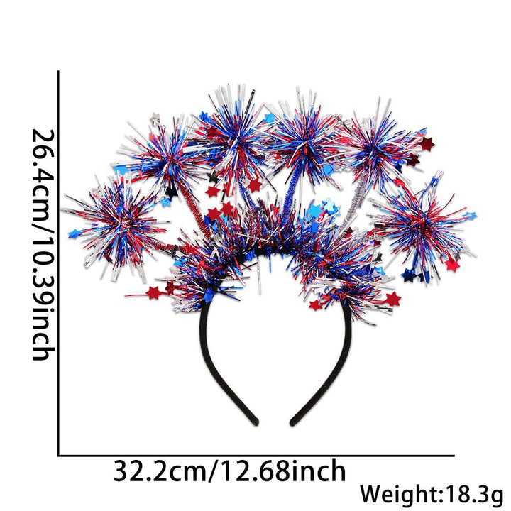 Unisex nan eye-catching party headband with attached pom poms, star tinsel, and small flag pendants Bowlift
