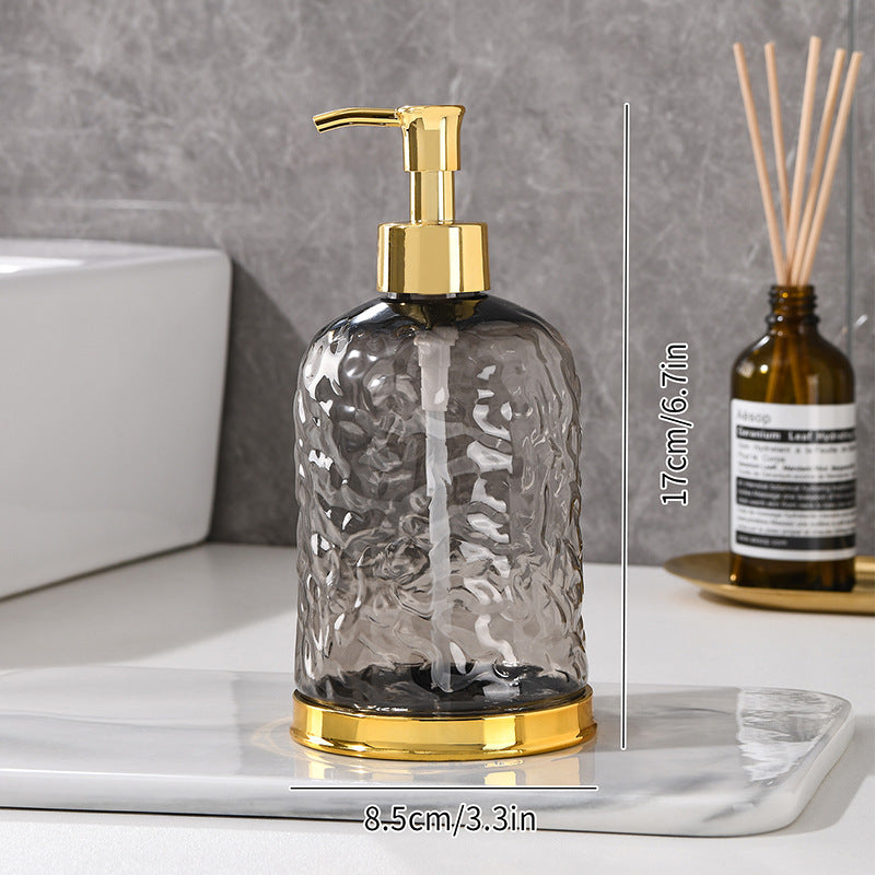 Ribbed Glass Soap Dispenser with Gold Pump Refillable Lotion Bottle Bowlift