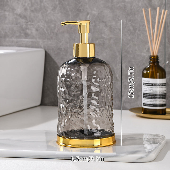 Ribbed Glass Soap Dispenser with Gold Pump Refillable Lotion Bottle Bowlift