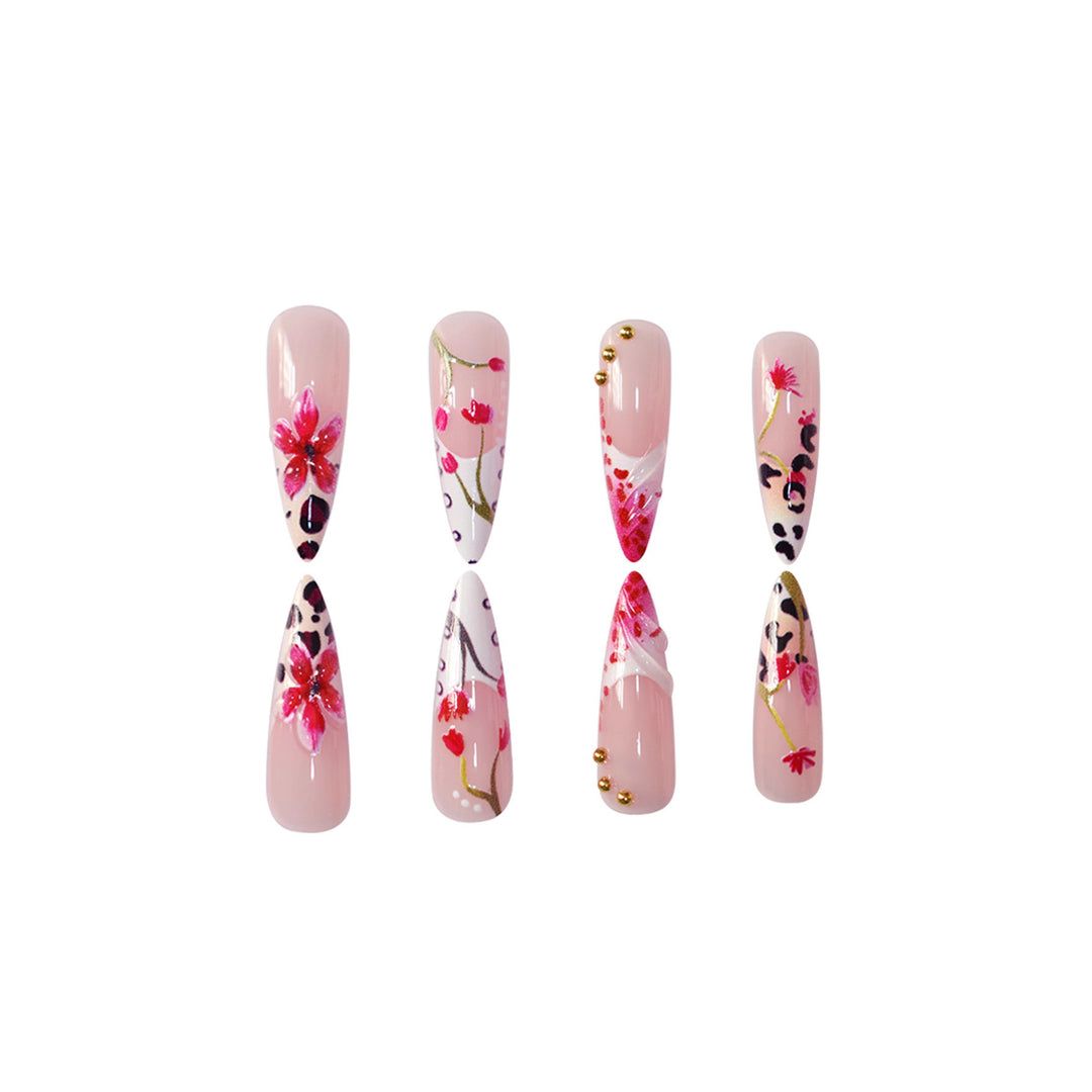 Floral Design Stiletto Press-On Nail Art Bowlift