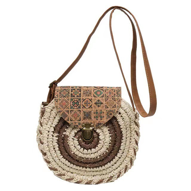 Round Bast Bag with Adjustable Leather Strap Bowlift