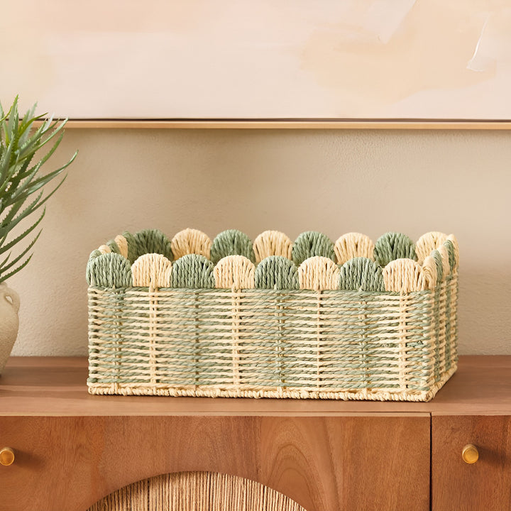 Decorative Scalloped Woven Storage Box Bowlift