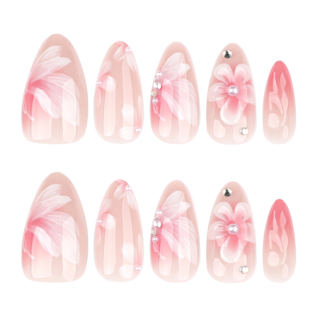 Artistic Nail Extensions with Floral Design Bowlift