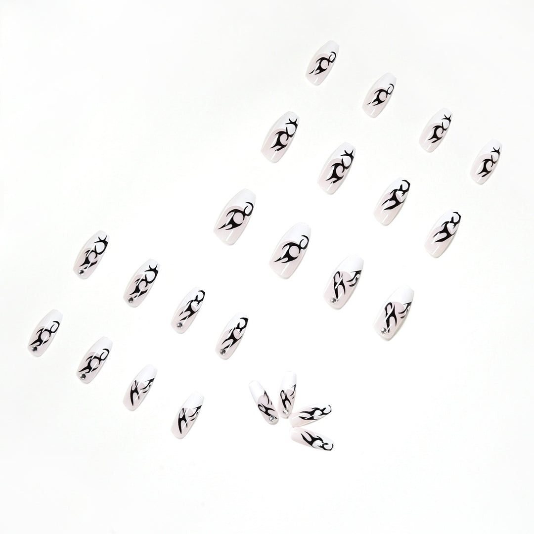 Elegant Artificial Nails with Decorative Black and Glitter Accents Bowlift
