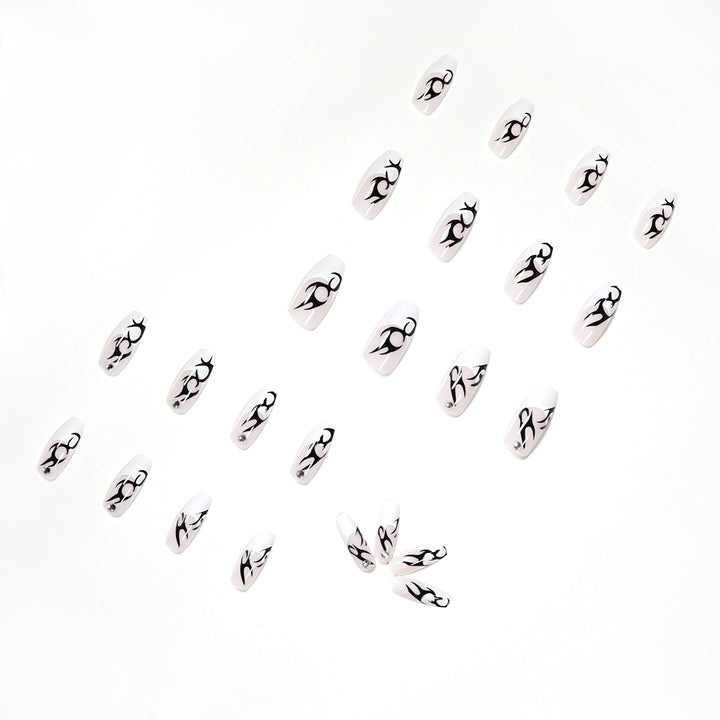Elegant Artificial Nails with Decorative Black and Glitter Accents Bowlift