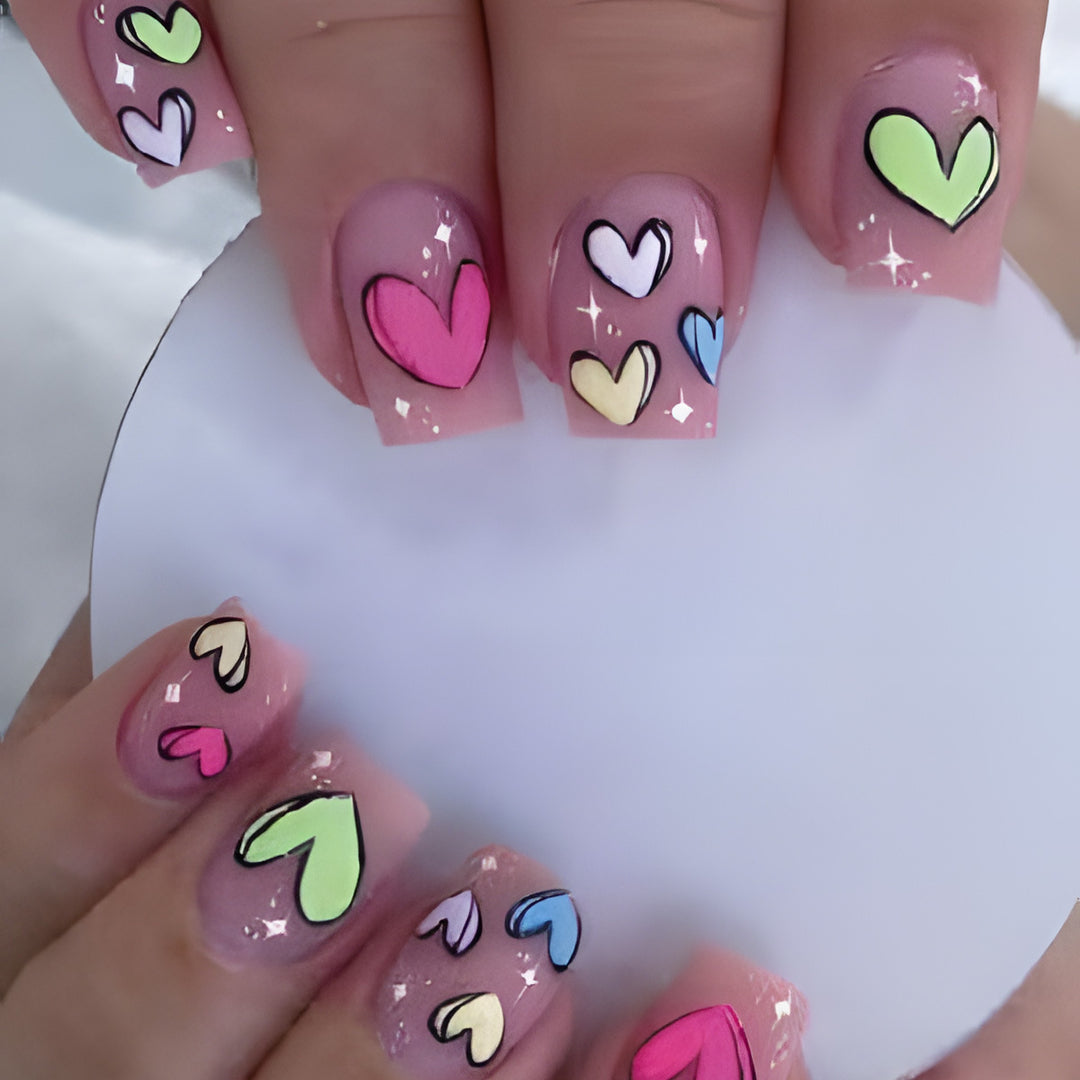 Heart-Design Press-On Nail Set Bowlift
