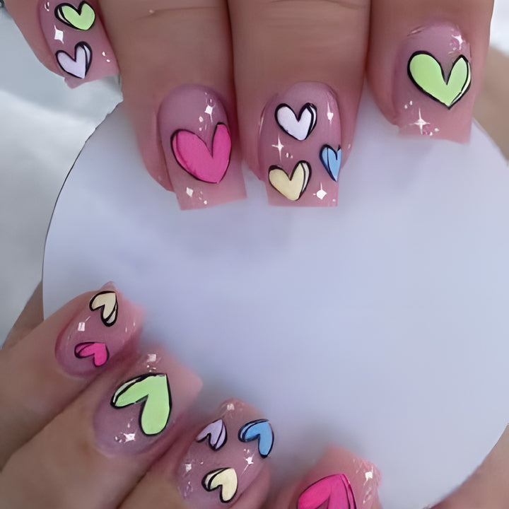 Heart-Design Press-On Nail Set Bowlift