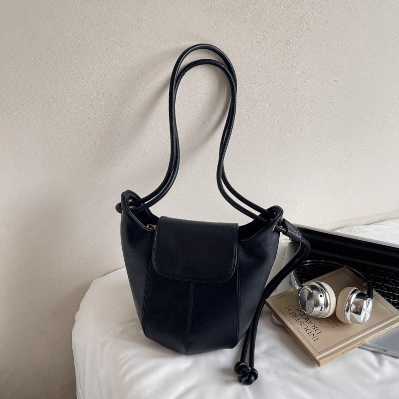 Vintage-Inspired Soft Leather Bucket Bag Bowlift
