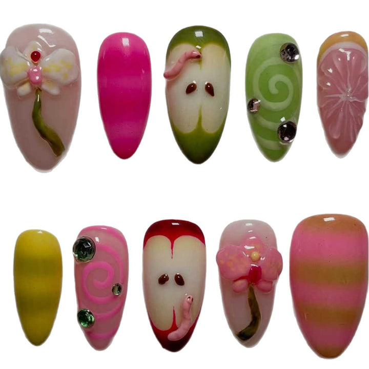 Decorative 3D Floral Press-On Nail Extensions Bowlift