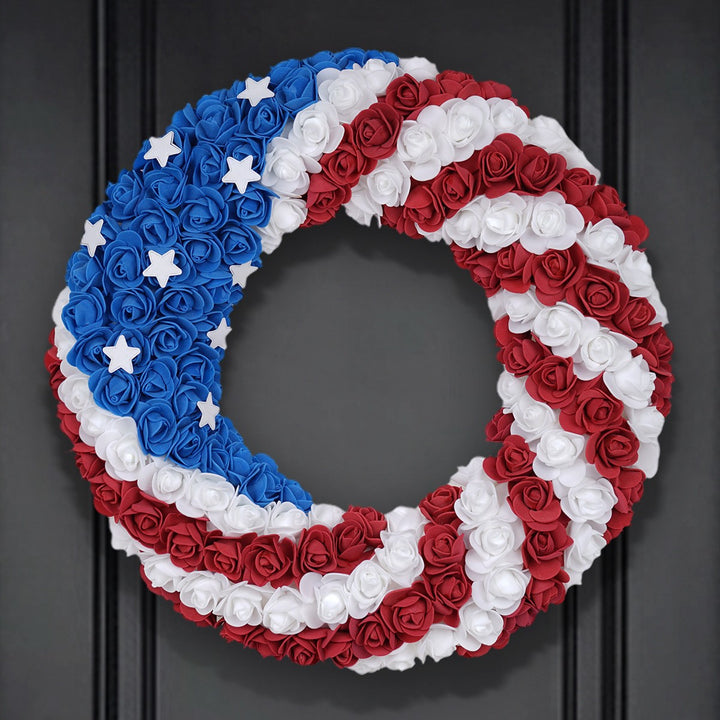 Unisex nan layered star wreath door decor with mixed ribbon bows and wooden accents Bowlift
