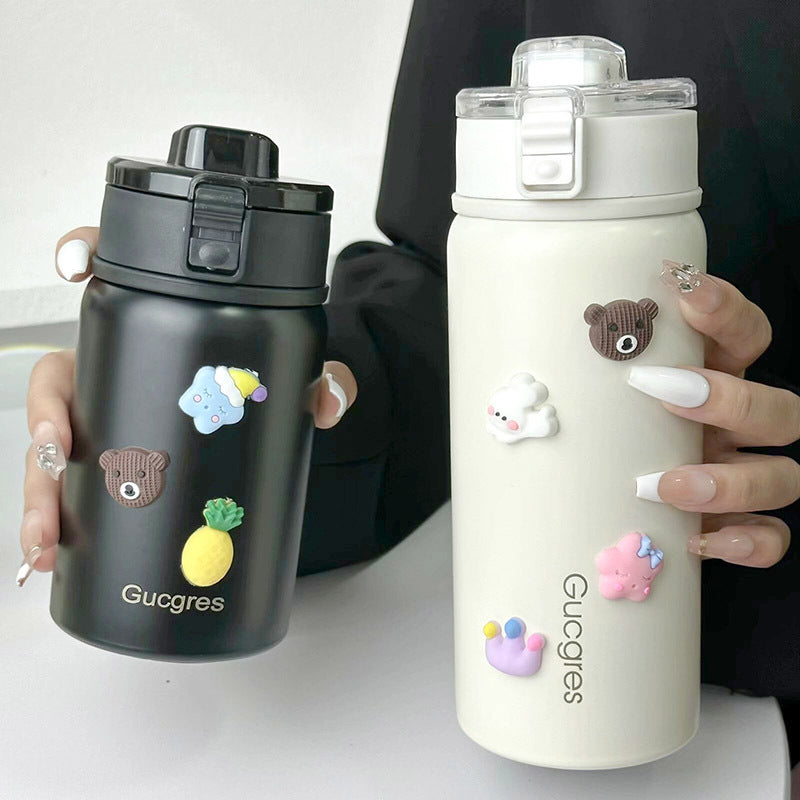 Women's Insulated Drinking Bottle with Secure Flip Closure and Playful Design Bowlift