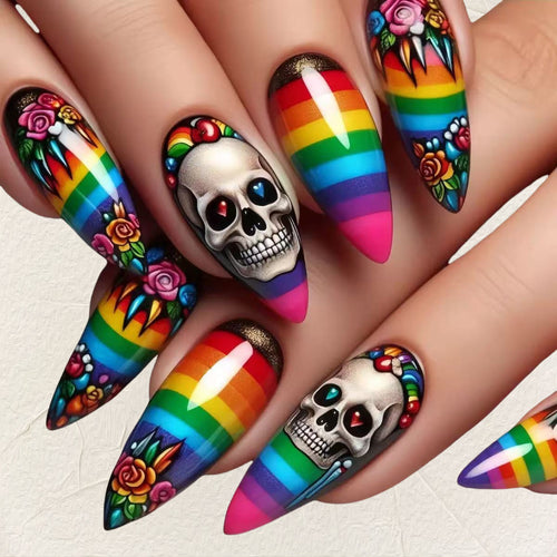 Creative artificial nails in skull and rainbow design Bowlift