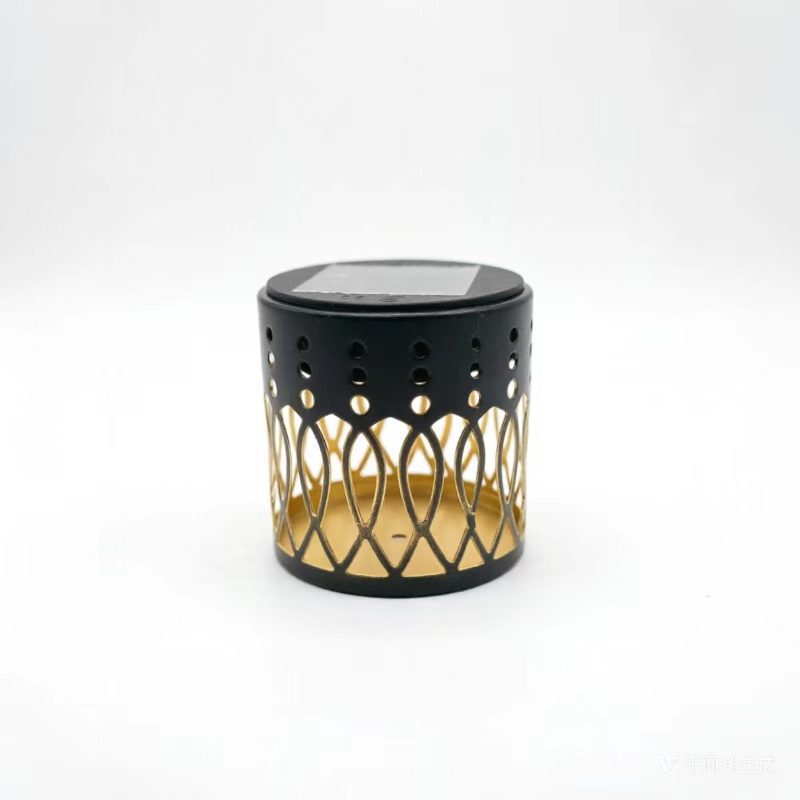 Decorative Solar-Powered Metal Lantern With Geometric Cutout And Warm LED Candle Effect Bowlift