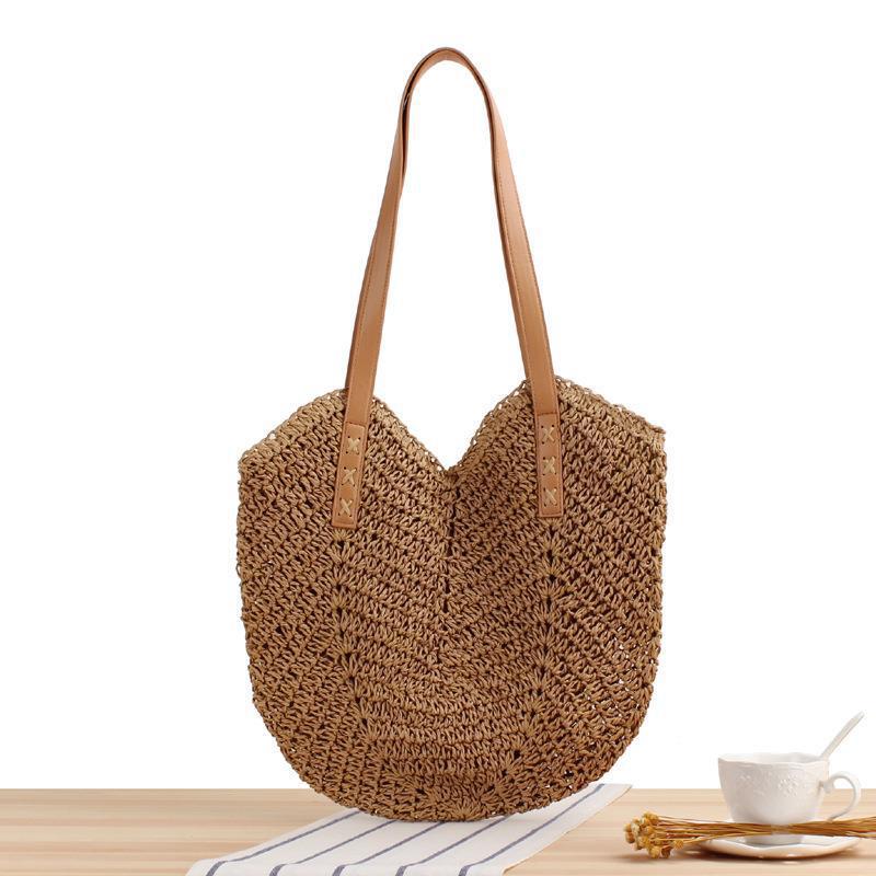 Large straw bag with leather accents Bowlift